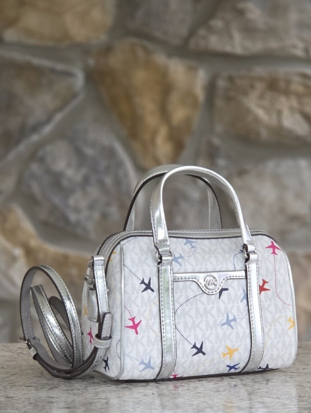 Michael Kors Small Airplane White Duffle Crossbody